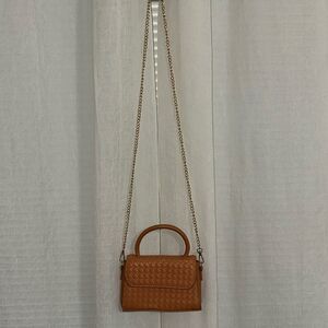 EMPETUA X F21 Camel Brown Pleated Faux Leather Top Handle Mini Chain Crossbody